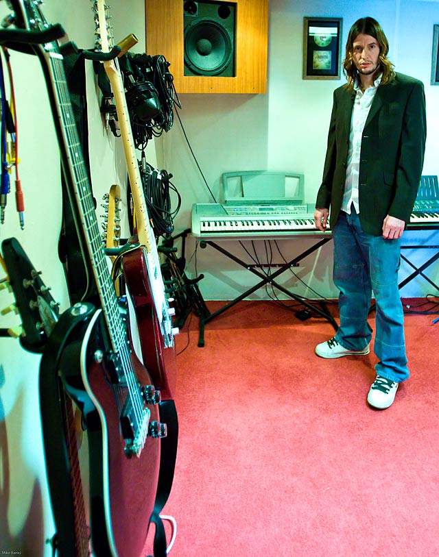 at music studios guitars