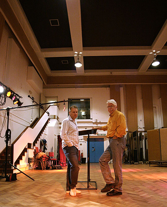 poor quality shot of peter cobbin and ken scott at abbey road studio 2