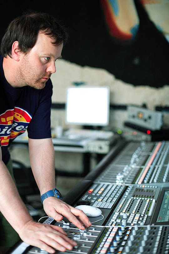 Dickie Chapel recording on the SSL C300 at an event at Real World in July 2006