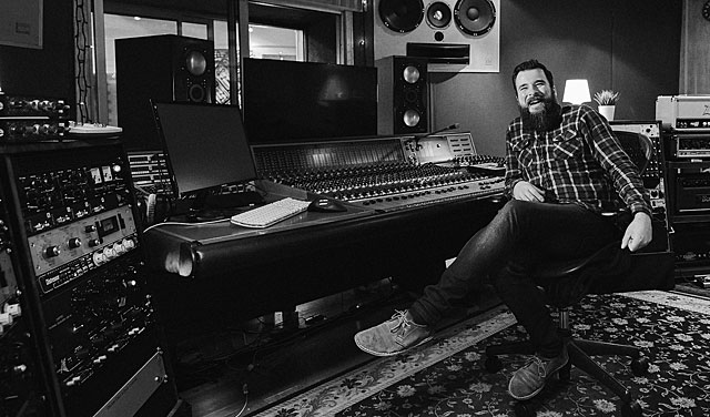 Al Groves record producer at Motor Museum Studios control room