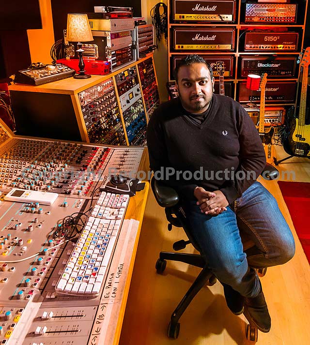 Romesh Dodangoda at the mixing desk at longwave studios