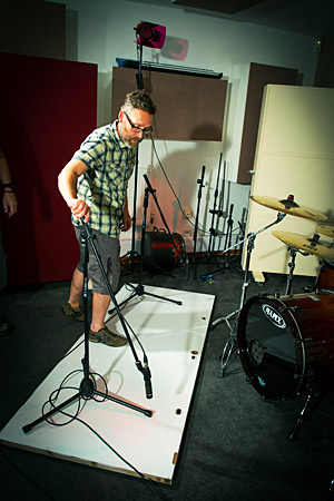 placing microphones on the drums
