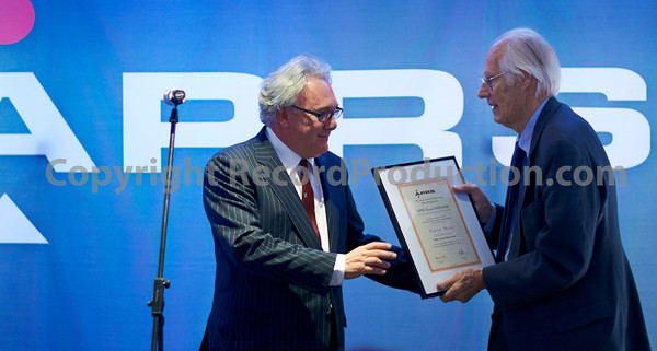 Trevor Horn receives APRS award from Sir George Martin