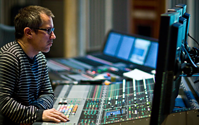 simon jones working on a film in the big room studio
